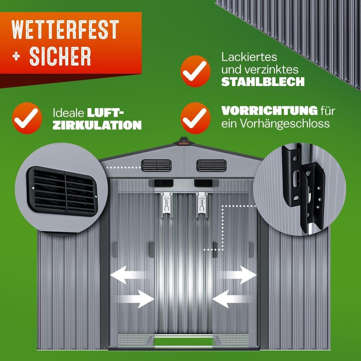 GARDEBRUK® Cobertizo de Jardín XXL Caseta Exterior 5m² con Base 260x205x180cm 9m³ Puerta Corrediza Gris Metálico