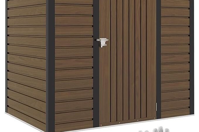 Outsunny Cobertizo de Jardín 190x131x188 cm Caseta de Jardín Exterior Cobertizo Metálico con 2 Ventanas y 1 Puerta para Terraza Patio Roble
