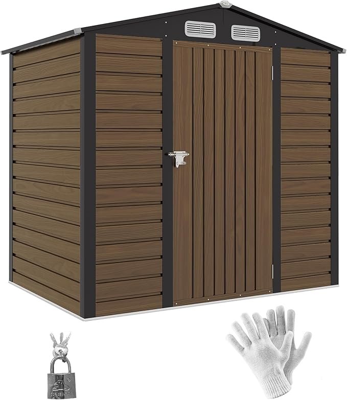 Outsunny Cobertizo de Jardín 190x131x188 cm Caseta de Jardín Exterior Cobertizo Metálico con 2 Ventanas y 1 Puerta para Terraza Patio Roble